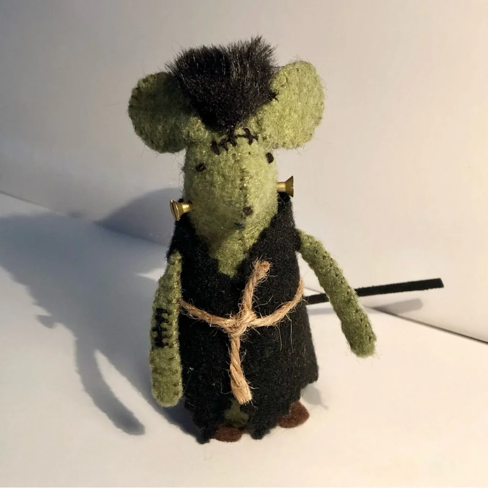 Frankenstein felt Mouse Frankenmouse art doll Hallloween Summerween hand-sewn